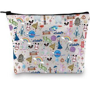 GJTIM Magic Kingdom Cartoon Collage Travel Makeup Bag for Family Vacation Lovers